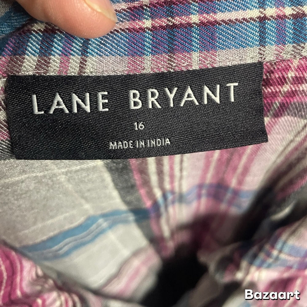 Sz 16 Lane Bryant Shirt Dress Plaid Belted Shirtdress Gray Pink Blue - Picture 3 of 3
